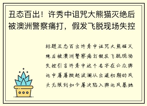 丑态百出！许秀中诅咒大熊猫灭绝后被澳洲警察痛打，假发飞脱现场失控